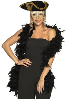 Carnaval gemaskerd bal verkleed set - Venetiaans masker goud - Boa in zwart - driesteek hoed