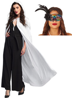 Carnaval gemaskerd bal verkleedkleding - Oogmasker colours - Cape/mantel in het wit - volwassenen - One size
