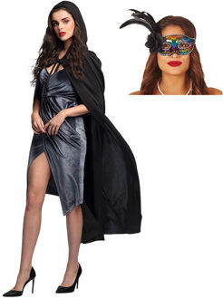 Carnaval gemaskerd bal verkleedkleding - Oogmasker colours - Cape/mantel in het zwart - volwassenen One size