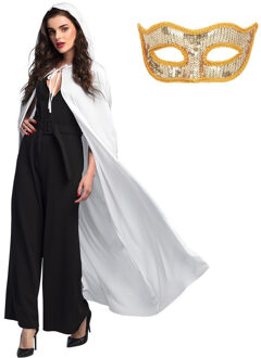 Carnaval gemaskerd bal verkleedkleding - Oogmasker goud - Cape/mantel in het wit - volwassenen - One size