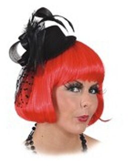 Carnaval haar ornament dames - zwarte mini hoedje met tule - verkleed hoofddeksel