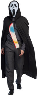 Carnaval Halloween verkleedkleding set - Scream masker - Cape met capuchon zwart - Groot mes - One size