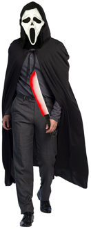 Carnaval Halloween verkleedkleding set - Scream masker - Cape met capuchon zwart - Groot mes - One size