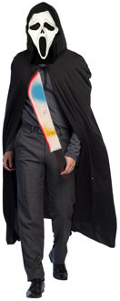 Carnaval Halloween verkleedkleding set - Scream masker - Cape met capuchon zwart - Groot mes One size