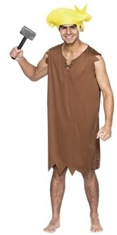 Carnaval holbewoner verkleed kostuum voor heren - bruin - Barney - met pruik - one size