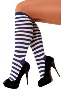 Carnaval - kousen - gestreept - Blauw/wit - Matrozen - Hoge kousen - Verkleed/feest