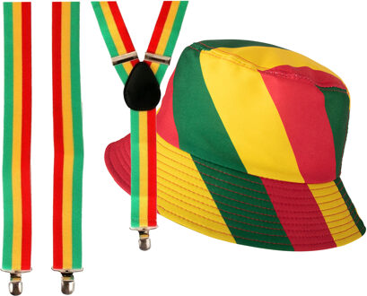 Carnaval Limburg thema - Vissershoedje en bretels - rood/geel/groen
