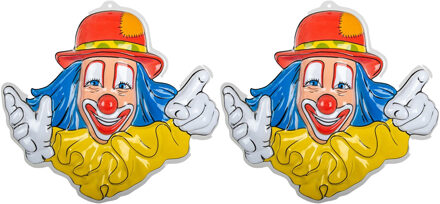Carnaval/party decoratie bord - 2x - Clown hoofd - wand/muur versiering - 50 x 50 cm - plastic