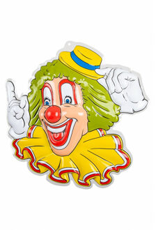Carnaval/party decoratie bord - Clown hoofd - wand/muur versiering - 50 x 50 cm - plastic