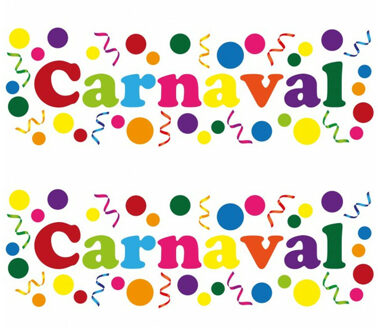 Carnaval/party decoratie raamsticker - 2x - gekleurde letters - versiering - 75 x 25 cm