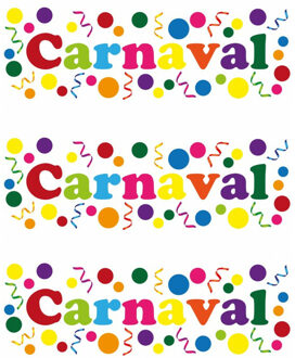 Carnaval/party decoratie raamsticker - 3x - gekleurde letters - versiering - 75 x 25 cm