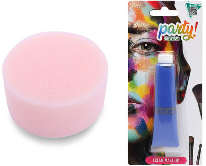 Carnaval schmink - Blauw - met sponsje - Gezicht/lichaam - 30 ml - grimeren - kind/volwassenen