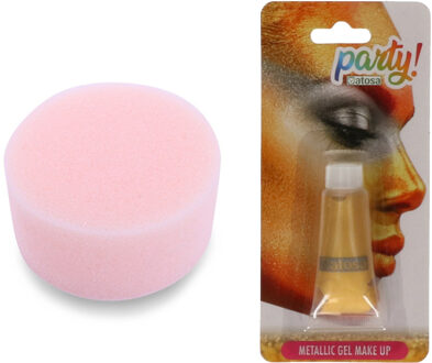 Carnaval schmink - Goud - met sponsje - Gezicht/lichaam - 13 ml - grimeren - kind/volwassenen