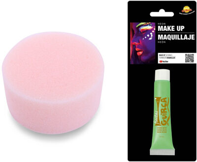 Carnaval schmink neon groen met sponsje - Glow in the Dark - 10 ml - grimeren - kind/volwassenen