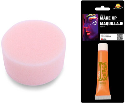 Carnaval schmink neon oranje met sponsje - Glow in the Dark - 10 ml - grimeren - kind/volwassenen