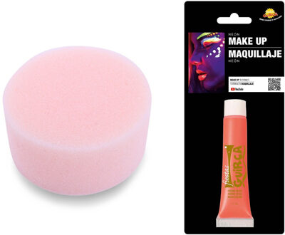 Carnaval schmink neon rood met sponsje - Glow in the Dark - 10 ml - grimeren - kind/volwassenen