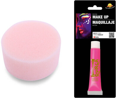 Carnaval schmink neon roze met sponsje - Glow in the Dark - 10 ml - grimeren - kind/volwassenen