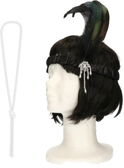 Carnaval verkleed accessoire set - dames hoofdband en parelketting - charleston/jaren 20 stijl