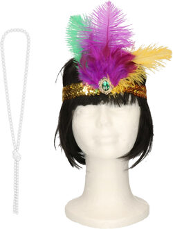 Carnaval verkleed accessoire set - dames hoofdband en parelketting - charleston/jaren 20 stijl