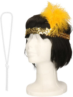 Carnaval verkleed accessoire set - dames hoofdband en parelketting - charleston/jaren 20 stijl