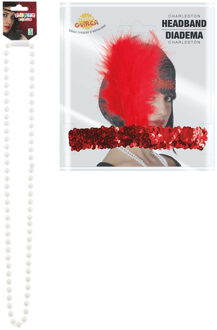 Carnaval verkleed accessoire set - dames hoofdband en parelketting - charleston/jaren 20 stijl