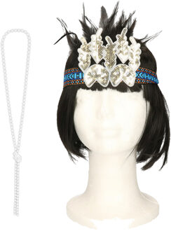 Carnaval verkleed accessoire set - dames hoofdband en parelketting - charleston/jaren 20 stijl