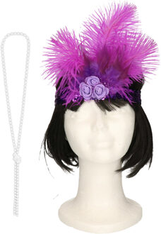 Carnaval verkleed accessoire set - dames hoofdband en parelketting - charleston/jaren 20 stijl