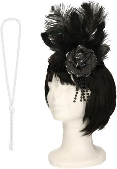 Carnaval verkleed accessoire set - dames hoofdband en parelketting - charleston/jaren 20 stijl