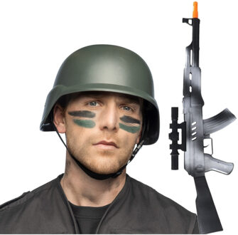 Carnaval verkleed accessoires set - Soldaten machinegeweer 69 cm - met soldaten helm