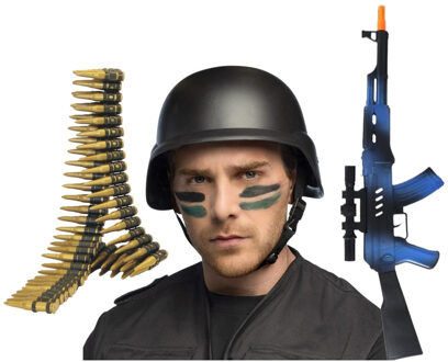 Carnaval verkleed accessoires set - SWAT team politie machinegeweer 69 cm - SWAT team politie helm
