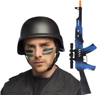 Carnaval verkleed accessoires set - SWAT team politie machinegeweer 69 cm - SWAT team politie helm