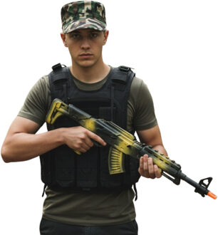 Carnaval verkleed accessoires Soldaat - volwassenen - Leger pet - geweer zwart/groen van 67 cm