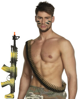 Carnaval verkleed accessoires wapens set Rambo - Soldaten machinegeweer 67 cm - kogelsriem