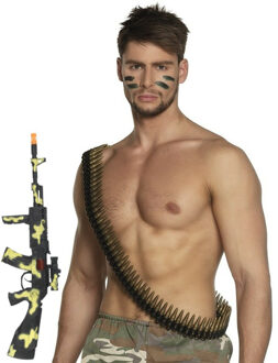 Carnaval verkleed accessoires wapens set - Soldaten machinegeweer 59 cm - kogelsriem - Rambo