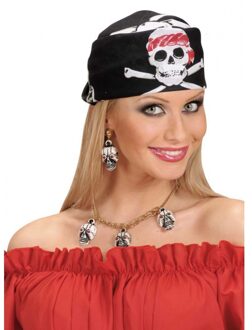 Carnaval verkleed bandana piraat - Carnaval spullen piraten - met doodskop print Zwart