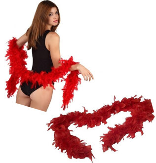 Carnaval verkleed boa met veren - 2x - rood - 180 cm - 45 gram - Glitter and Glamour