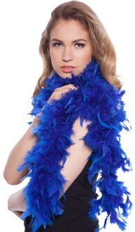 Carnaval verkleed boa met veren - blauw - 200 cm - 50 gram - Glitter and Glamour
