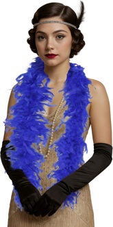 Carnaval verkleed boa met veren - blauw - 80 gram