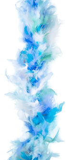 Carnaval verkleed boa met veren - blauw/wit - 200cm - 45gr - Glitter and Glamour