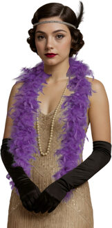 Carnaval verkleed boa met veren - paars - 80 gram - themafeest