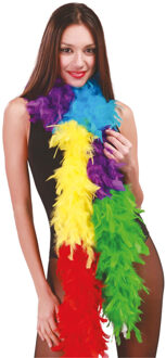 Carnaval verkleed boa met veren - regenboog kleuren - 200 cm - 40 gram - LHBTIQ/Gay Pride