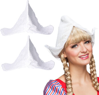 Carnaval verkleed Boerinnen hoofdkapje - 2x - wit - voor dames - boerderijleven - Volendams kostuum