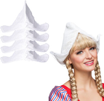 Carnaval verkleed Boerinnen hoofdkapje - 4x - wit - voor dames - boerderijleven - Volendams kostuum
