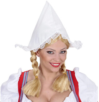 Carnaval verkleed Boerinnen hoofdkapje - wit - voor dames - boerderijleven - Volendams kostuum