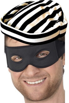 Carnaval verkleed Boeven muts en oogmasker - 2x stuks - zwart/wit - volwassenen - Gevangenen - boef