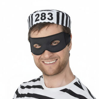 Carnaval verkleed Boeven muts en oogmasker - 2x stuks - zwart/wit - volwassenen - Gevangenen - boef