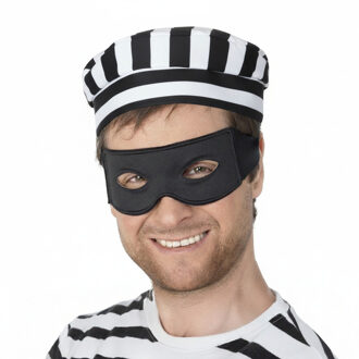 Carnaval verkleed Boeven muts en oogmasker - 4x stuks - zwart/wit - volwassenen - Gevangenen - boef