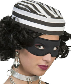 Carnaval verkleed Boeven muts en oogmasker - zwart/wit - volwassenen - Gevangenen - boef