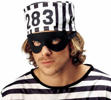 Carnaval verkleed Boeven muts en oogmasker - zwart/wit - volwassenen - Gevangenen - boef