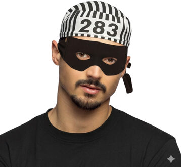 Carnaval verkleed Boeven muts en oogmasker - zwart/wit - volwassenen - Gevangenen - boef